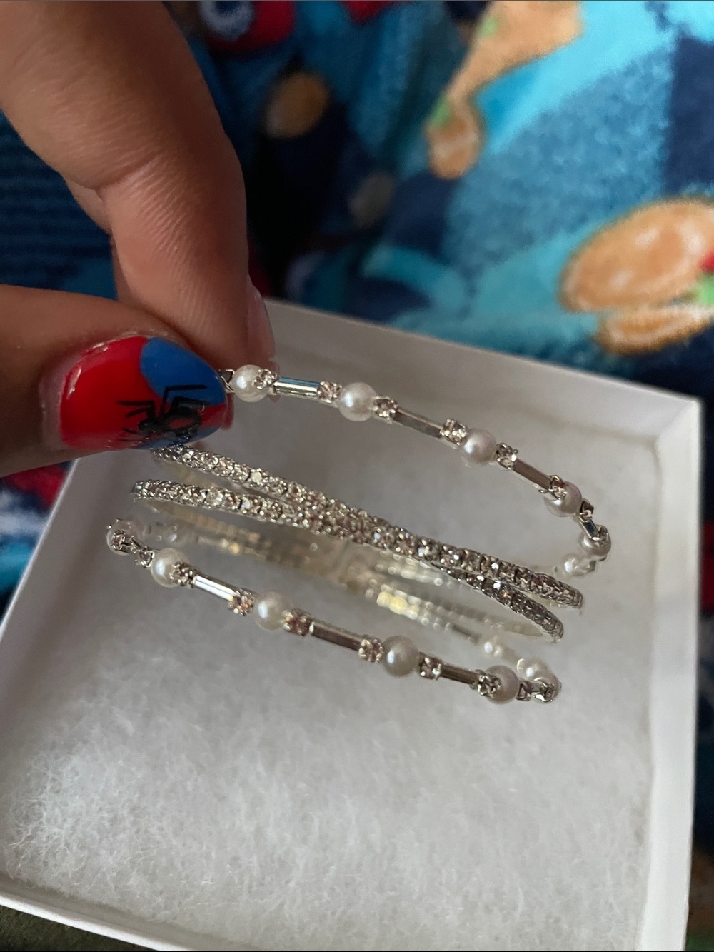 Silver-Tone White Pearl & Crystal Multi-Row Bracelet